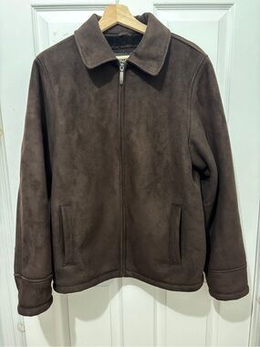 Brown Suede-like Zip-Front Jacket